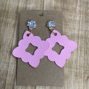 Pink Floral Leather Earrings
